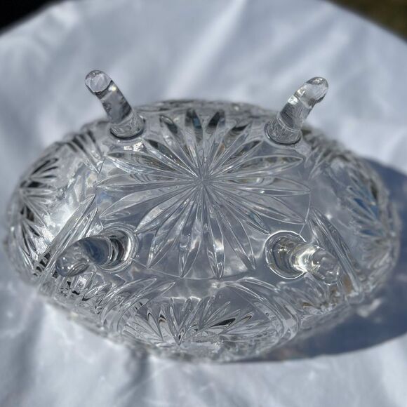 Bohemia Vintage Cut Crystal Scalloped Edge Footed Oval Bowl Vase - Picture 8 of 10